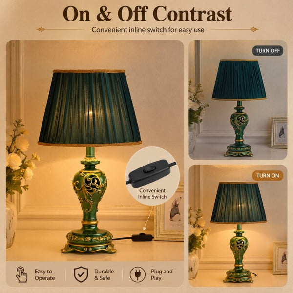 English Elm Farmhouse Carved Resin Table Lamp with Built-in Nightlight for Bedroom or Living Room W5008P511007