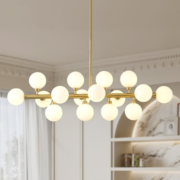English Elm Pendant Chandelier with Seeded Glass Shades Sixteen Bulb Farmhouse Dining Fixture Gold W5008P511103