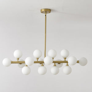 English Elm Pendant Chandelier with Seeded Glass Shades Sixteen Bulb Farmhouse Dining Fixture Gold W5008P511103