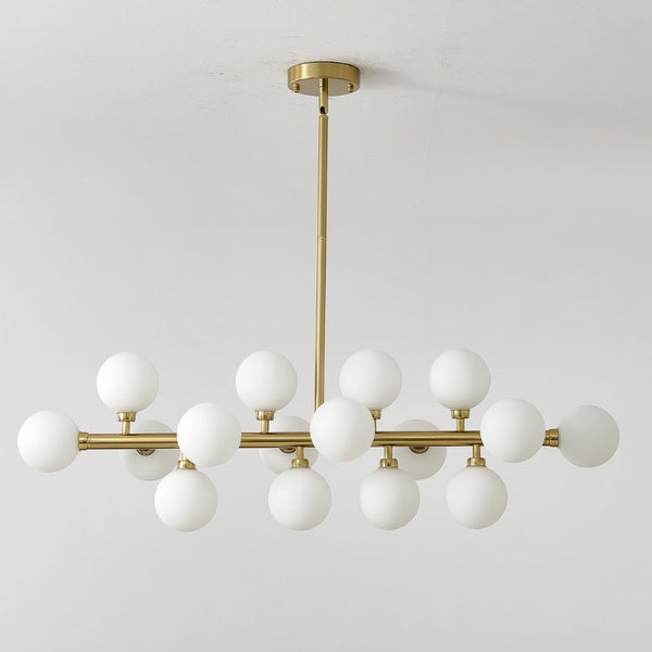 English Elm Pendant Chandelier with Seeded Glass Shades Sixteen Bulb Farmhouse Dining Fixture Gold W5008P511103