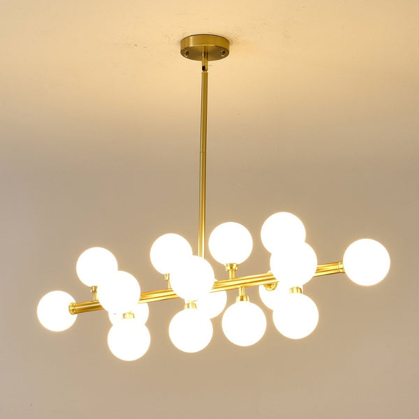 English Elm Pendant Chandelier with Seeded Glass Shades Sixteen Bulb Farmhouse Dining Fixture Gold W5008P511103