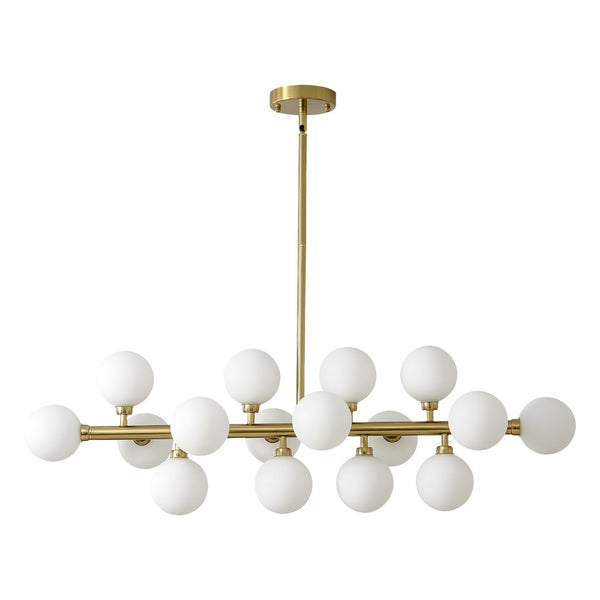 English Elm Pendant Chandelier with Seeded Glass Shades Sixteen Bulb Farmhouse Dining Fixture Gold W5008P511103