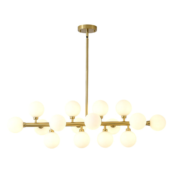 English Elm Pendant Chandelier with Seeded Glass Shades Sixteen Bulb Farmhouse Dining Fixture Gold W5008P511103