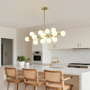 English Elm Pendant Chandelier with Seeded Glass Shades Sixteen Bulb Farmhouse Dining Fixture Gold W5008P511103