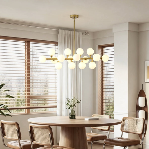 English Elm Pendant Chandelier with Seeded Glass Shades Sixteen Bulb Farmhouse Dining Fixture Gold W5008P511103