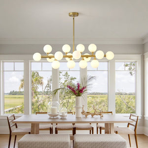 English Elm Pendant Chandelier with Seeded Glass Shades Sixteen Bulb Farmhouse Dining Fixture Gold W5008P511103