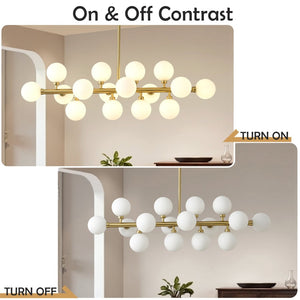 English Elm Pendant Chandelier with Seeded Glass Shades Sixteen Bulb Farmhouse Dining Fixture Gold W5008P511103
