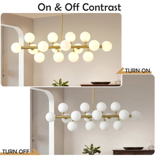 English Elm Pendant Chandelier with Seeded Glass Shades Sixteen Bulb Farmhouse Dining Fixture Gold W5008P511103