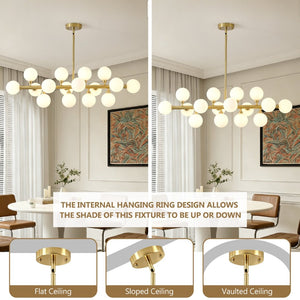 English Elm Pendant Chandelier with Seeded Glass Shades Sixteen Bulb Farmhouse Dining Fixture Gold W5008P511103