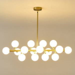 English Elm Pendant Chandelier with Seeded Glass Shades Sixteen Bulb Farmhouse Dining Fixture Gold W5008P511103