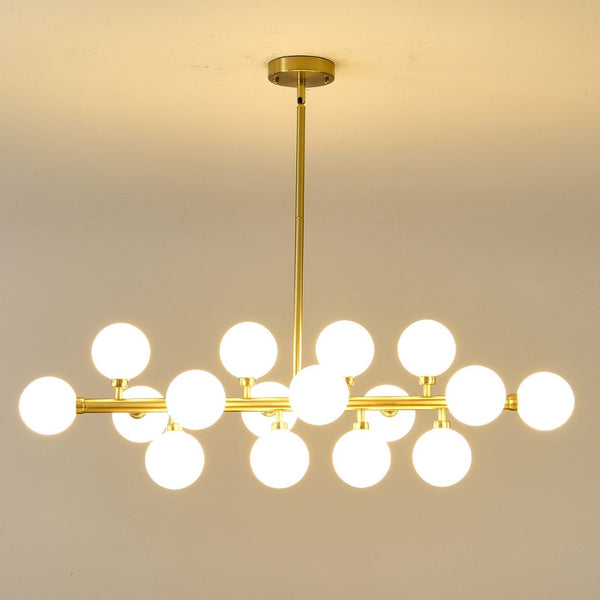 English Elm Pendant Chandelier with Seeded Glass Shades Sixteen Bulb Farmhouse Dining Fixture Gold W5008P511103