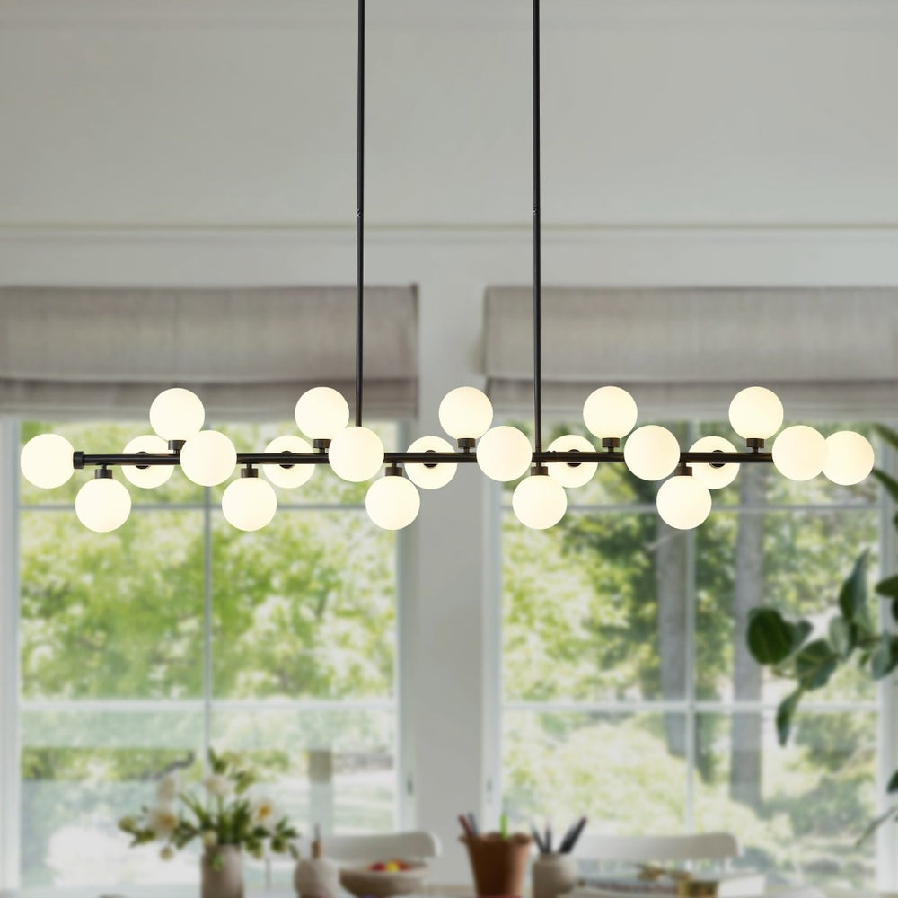 English Elm 75.6 Inch 22 Light Rectangular Chandelier Matte Black Frame Opal Glass Dining Room W5008P511136