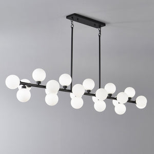 English Elm 75.6 Inch 22 Light Rectangular Chandelier Matte Black Frame Opal Glass Dining Room W5008P511136
