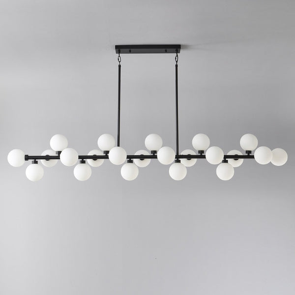 English Elm 75.6 Inch 22 Light Rectangular Chandelier Matte Black Frame Opal Glass Dining Room W5008P511136