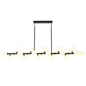 English Elm 75.6 Inch 22 Light Rectangular Chandelier Matte Black Frame Opal Glass Dining Room W5008P511136