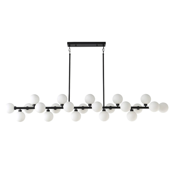 English Elm 75.6 Inch 22 Light Rectangular Chandelier Matte Black Frame Opal Glass Dining Room W5008P511136