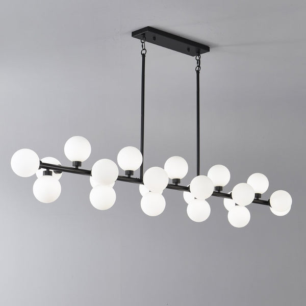 English Elm 75.6 Inch 22 Light Rectangular Chandelier Matte Black Frame Opal Glass Dining Room W5008P511136