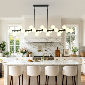 English Elm 75.6 Inch 22 Light Rectangular Chandelier Matte Black Frame Opal Glass Dining Room W5008P511136