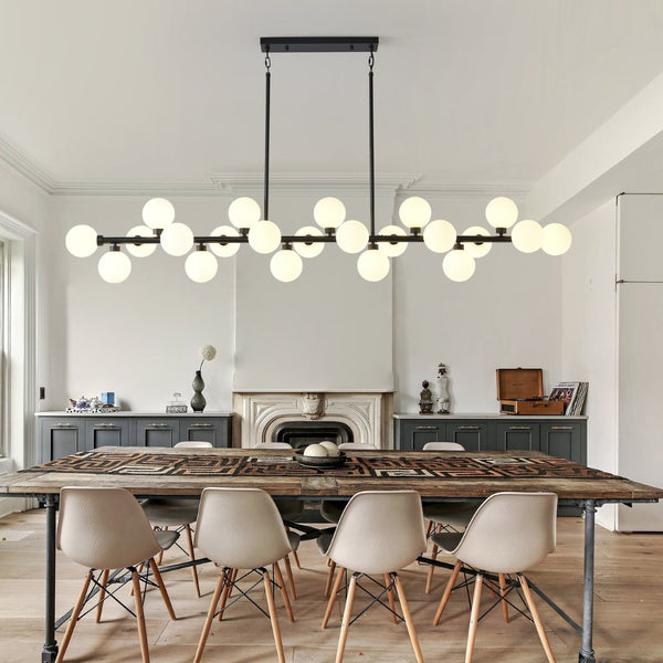 English Elm 75.6 Inch 22 Light Rectangular Chandelier Matte Black Frame Opal Glass Dining Room W5008P511136
