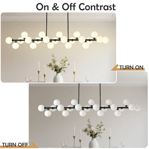 English Elm 75.6 Inch 22 Light Rectangular Chandelier Matte Black Frame Opal Glass Dining Room W5008P511136