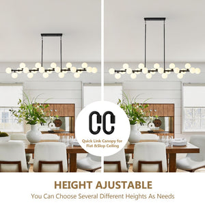 English Elm 75.6 Inch 22 Light Rectangular Chandelier Matte Black Frame Opal Glass Dining Room W5008P511136