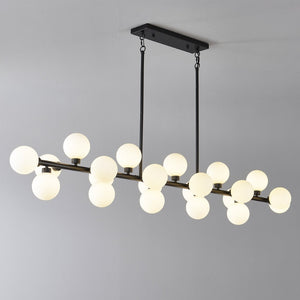English Elm 75.6 Inch 22 Light Rectangular Chandelier Matte Black Frame Opal Glass Dining Room W5008P511136