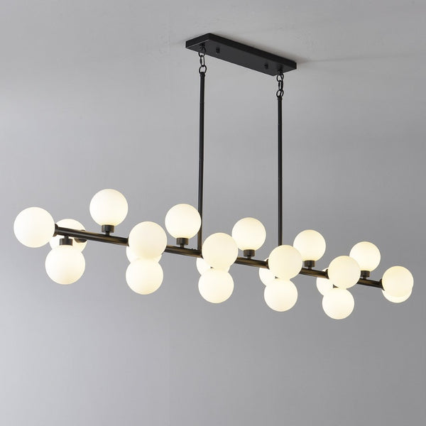 English Elm 75.6 Inch 22 Light Rectangular Chandelier Matte Black Frame Opal Glass Dining Room W5008P511136
