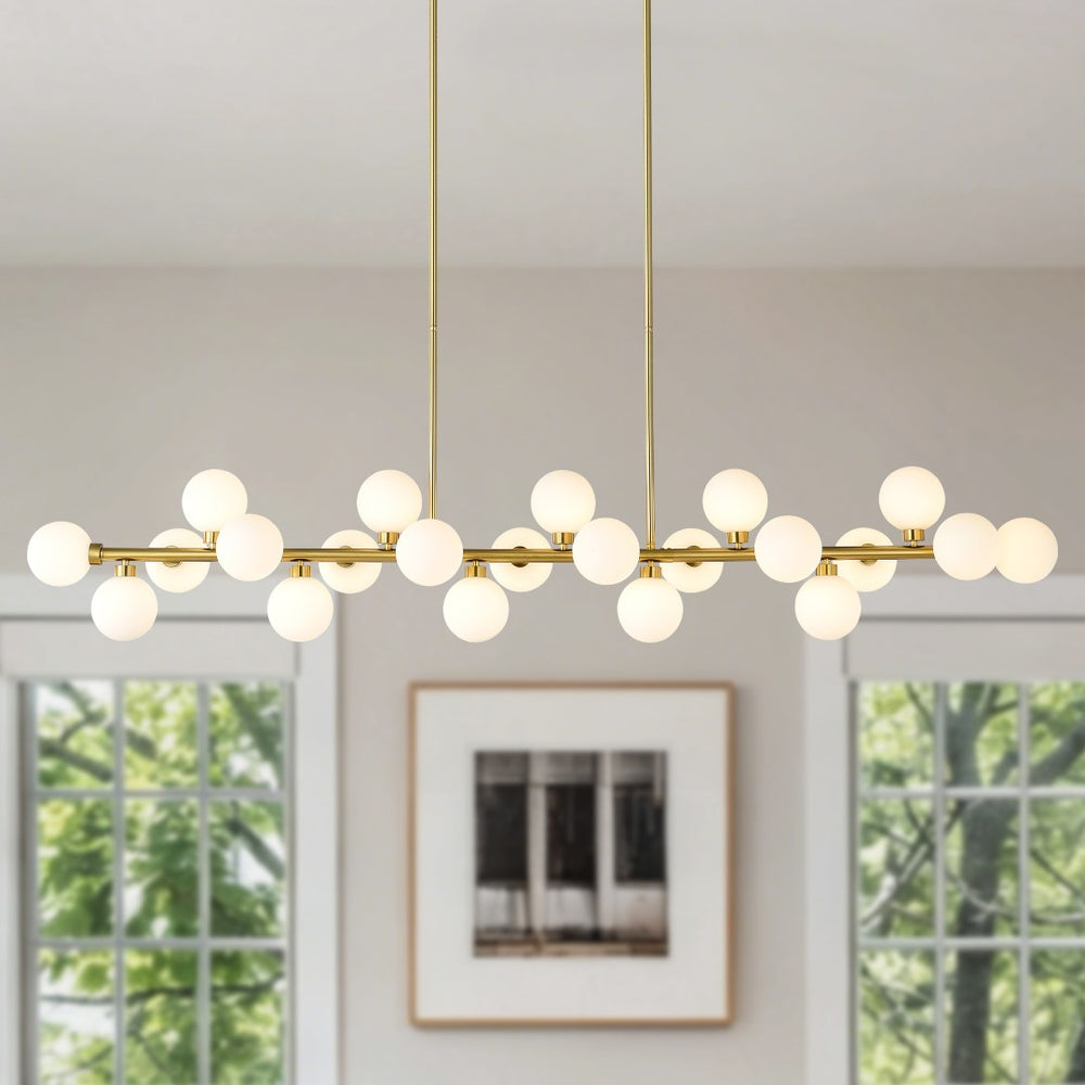 English Elm 75.6 Inch Rectangular 22-Light Pendant Opal Glass Gold Farmhouse Dining Fixture W5008P511143