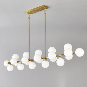 English Elm 75.6 Inch Rectangular 22-Light Pendant Opal Glass Gold Farmhouse Dining Fixture W5008P511143