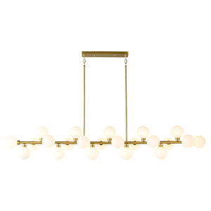 English Elm 75.6 Inch Rectangular 22-Light Pendant Opal Glass Gold Farmhouse Dining Fixture W5008P511143