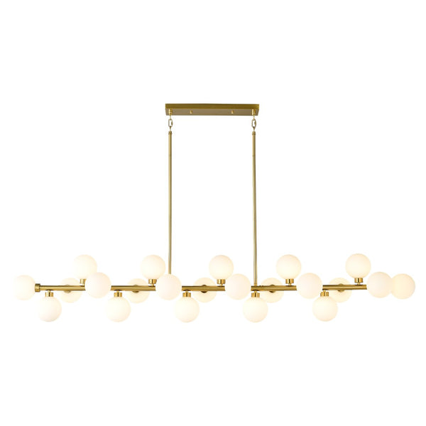 English Elm 75.6 Inch Rectangular 22-Light Pendant Opal Glass Gold Farmhouse Dining Fixture W5008P511143