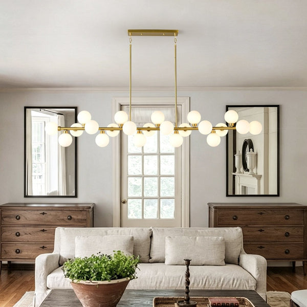 English Elm 75.6 Inch Rectangular 22-Light Pendant Opal Glass Gold Farmhouse Dining Fixture W5008P511143