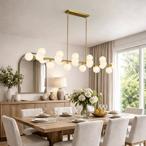 English Elm 75.6 Inch Rectangular 22-Light Pendant Opal Glass Gold Farmhouse Dining Fixture W5008P511143