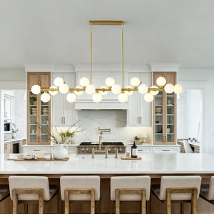 English Elm 75.6 Inch Rectangular 22-Light Pendant Opal Glass Gold Farmhouse Dining Fixture W5008P511143