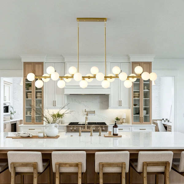 English Elm 75.6 Inch Rectangular 22-Light Pendant Opal Glass Gold Farmhouse Dining Fixture W5008P511143