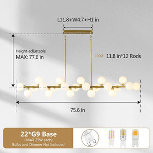 English Elm 75.6 Inch Rectangular 22-Light Pendant Opal Glass Gold Farmhouse Dining Fixture W5008P511143