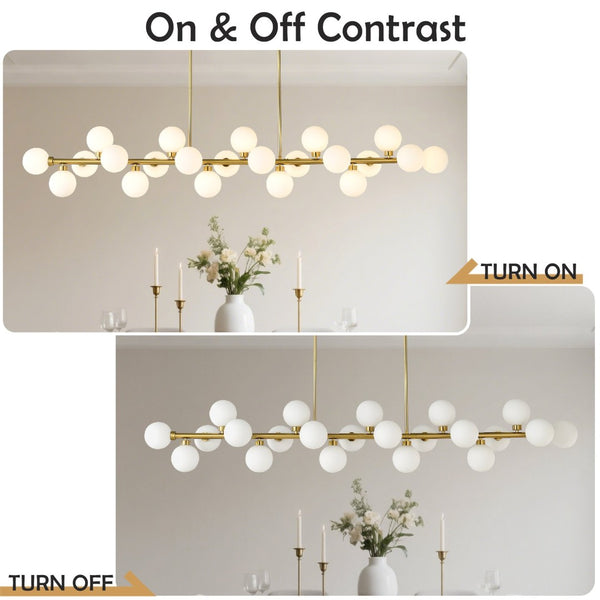 English Elm 75.6 Inch Rectangular 22-Light Pendant Opal Glass Gold Farmhouse Dining Fixture W5008P511143
