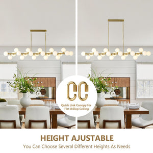 English Elm 75.6 Inch Rectangular 22-Light Pendant Opal Glass Gold Farmhouse Dining Fixture W5008P511143