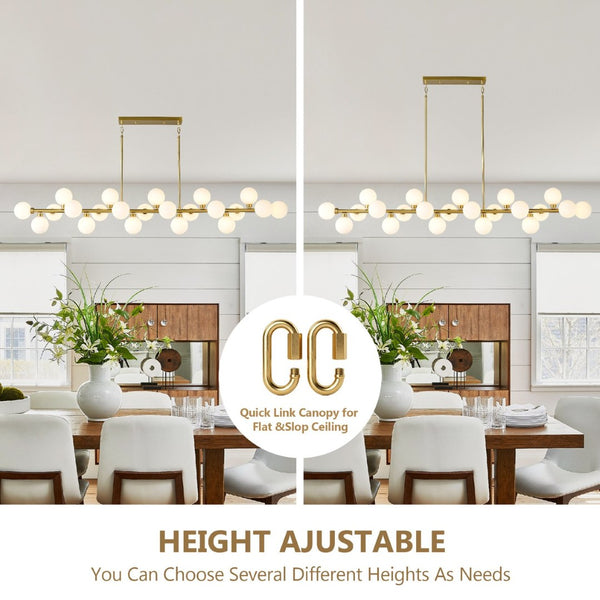 English Elm 75.6 Inch Rectangular 22-Light Pendant Opal Glass Gold Farmhouse Dining Fixture W5008P511143