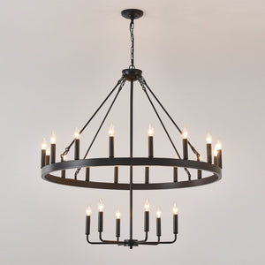 English Elm 40'' Two-tier Wagon Wheel Chandelier 22-light Matte Black Farmhouse Foyer Fixture W5008P511201