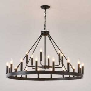 English Elm 40'' Two-tier Wagon Wheel Chandelier 22-light Matte Black Farmhouse Foyer Fixture W5008P511201