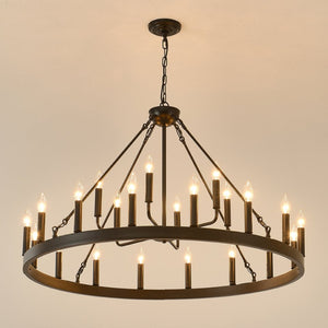 English Elm 40'' Two-tier Wagon Wheel Chandelier 22-light Matte Black Farmhouse Foyer Fixture W5008P511201