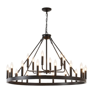 English Elm 40'' Two-tier Wagon Wheel Chandelier 22-light Matte Black Farmhouse Foyer Fixture W5008P511201
