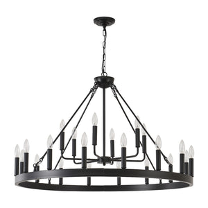 English Elm 40'' Two-tier Wagon Wheel Chandelier 22-light Matte Black Farmhouse Foyer Fixture W5008P511201