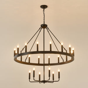 English Elm 40'' Two-tier Wagon Wheel Chandelier 22-light Matte Black Farmhouse Foyer Fixture W5008P511201