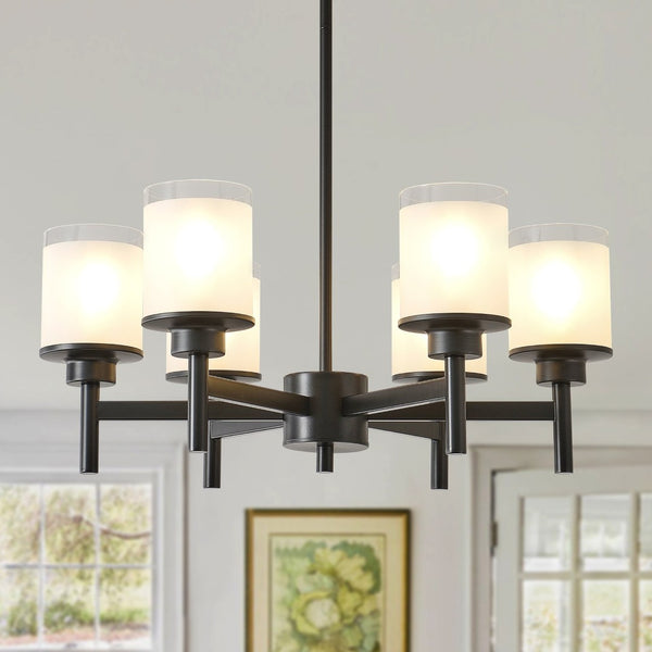English Elm 6-light Frosted Glass Industrial Farmhouse Chandelier for Foyer Dining High Ceilings W5008P511250