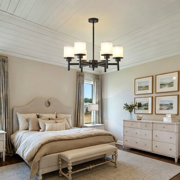 English Elm 6-light Frosted Glass Industrial Farmhouse Chandelier for Foyer Dining High Ceilings W5008P511250