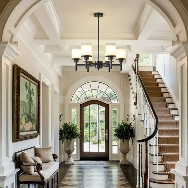 English Elm 6-light Frosted Glass Industrial Farmhouse Chandelier for Foyer Dining High Ceilings W5008P511250