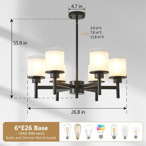 English Elm 6-light Frosted Glass Industrial Farmhouse Chandelier for Foyer Dining High Ceilings W5008P511250