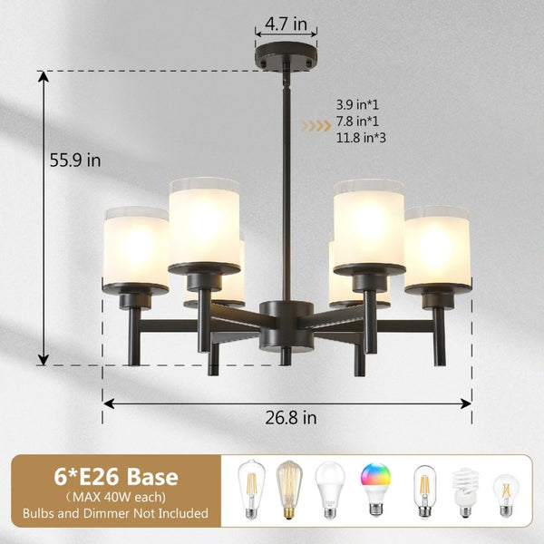 English Elm 6-light Frosted Glass Industrial Farmhouse Chandelier for Foyer Dining High Ceilings W5008P511250